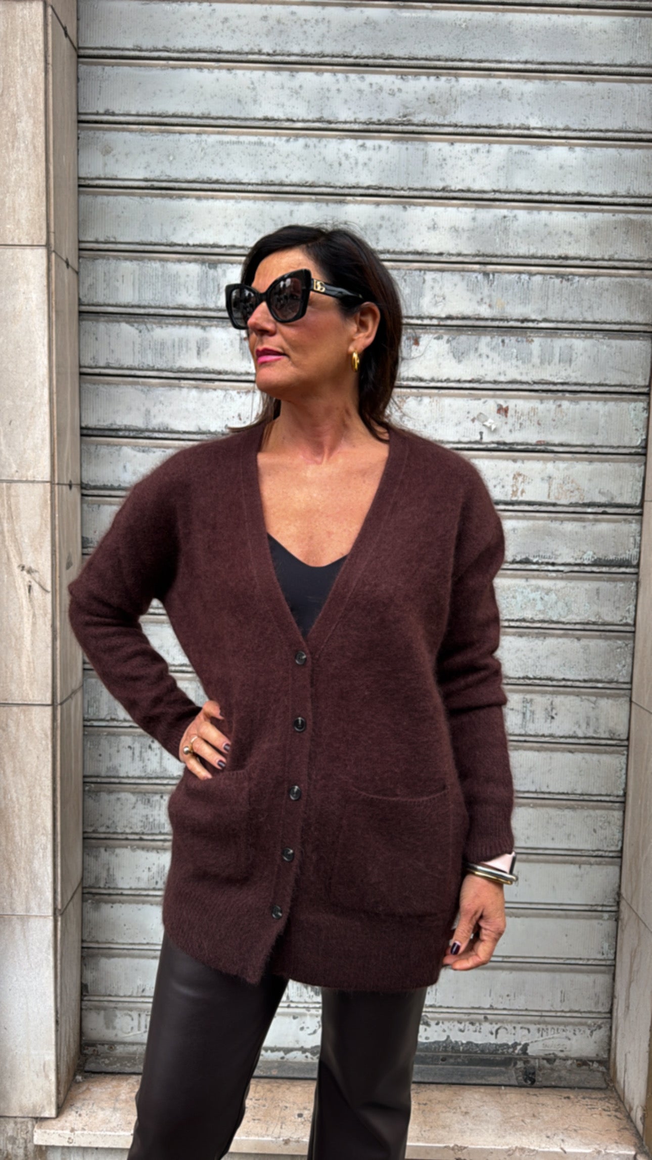 TENSIONE IN CARDIGAN LUNGO MORO