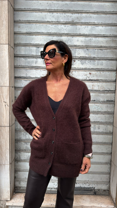 TENSIONE IN CARDIGAN LUNGO MORO