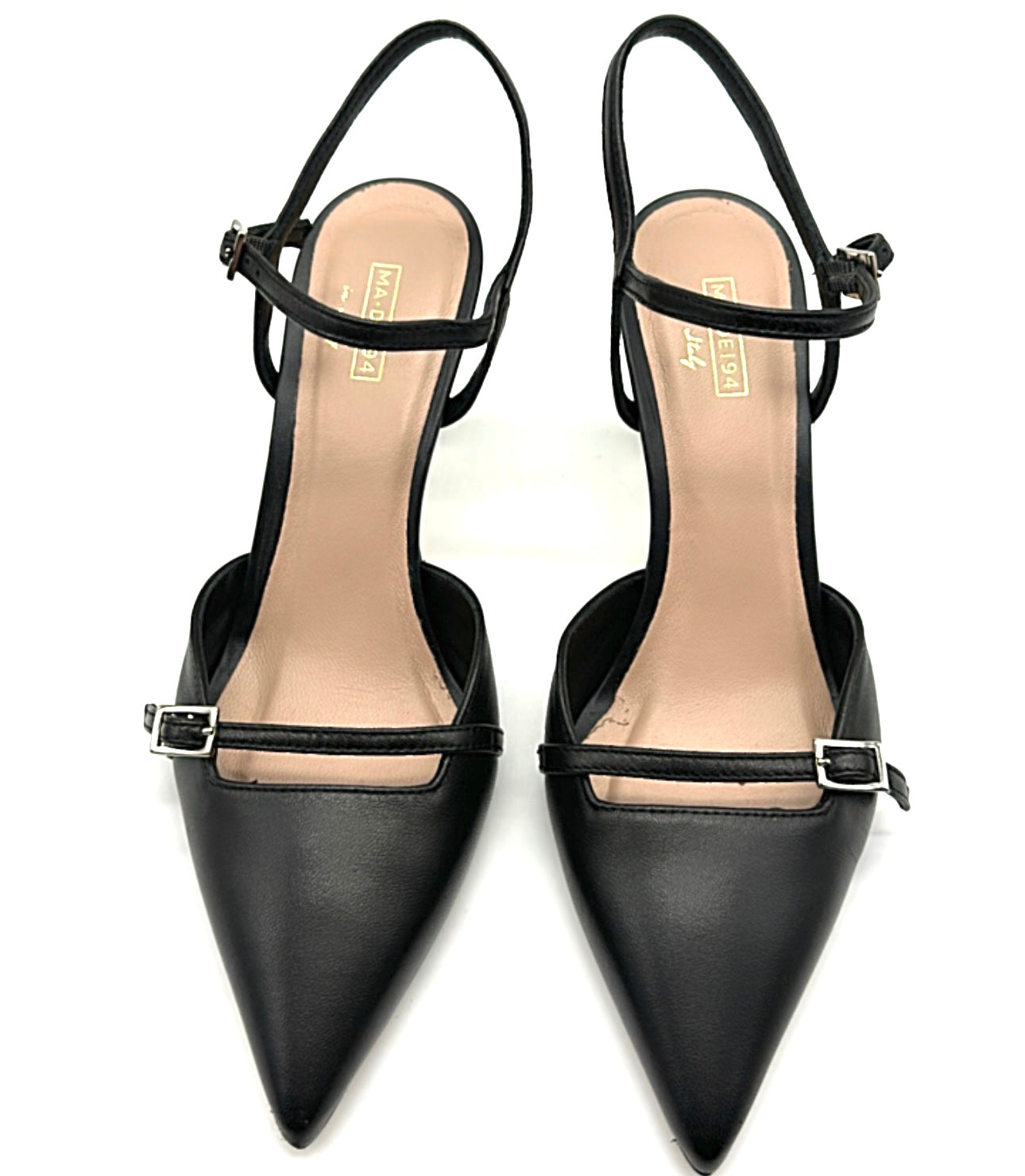 Ma+De 194 - Slingback in pelle nera con cinturino