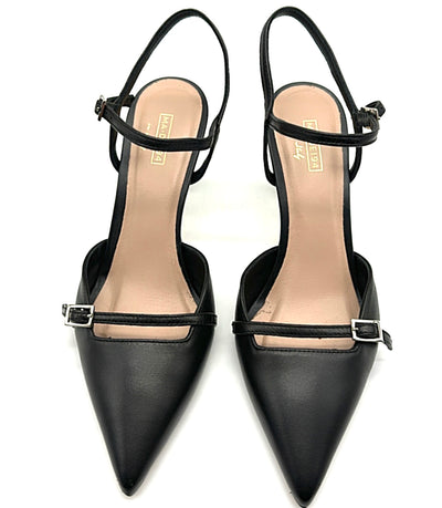 Ma+De 194 - Slingback in pelle nera con cinturino