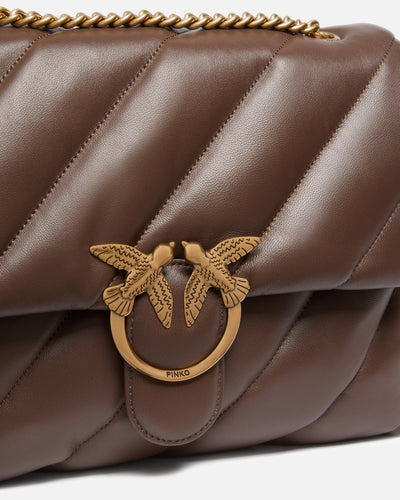 PINKO Big Love Bag Puff Maxi Quilt MARRONE GOLD