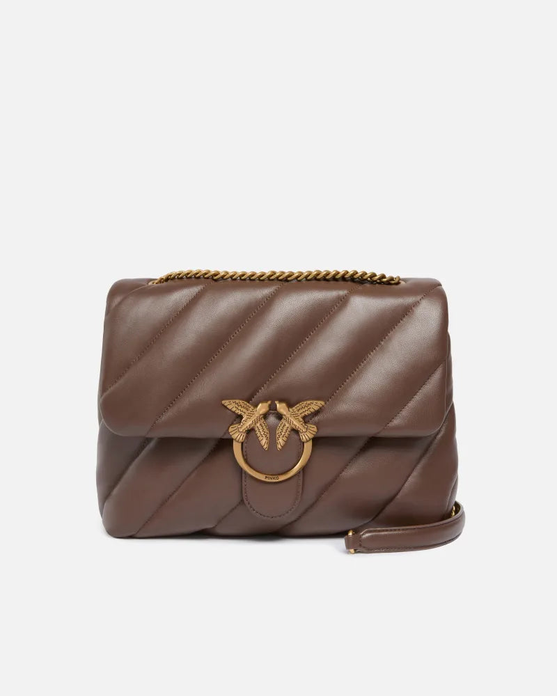 PINKO Big Love Bag Puff Maxi Quilt MARRONE GOLD