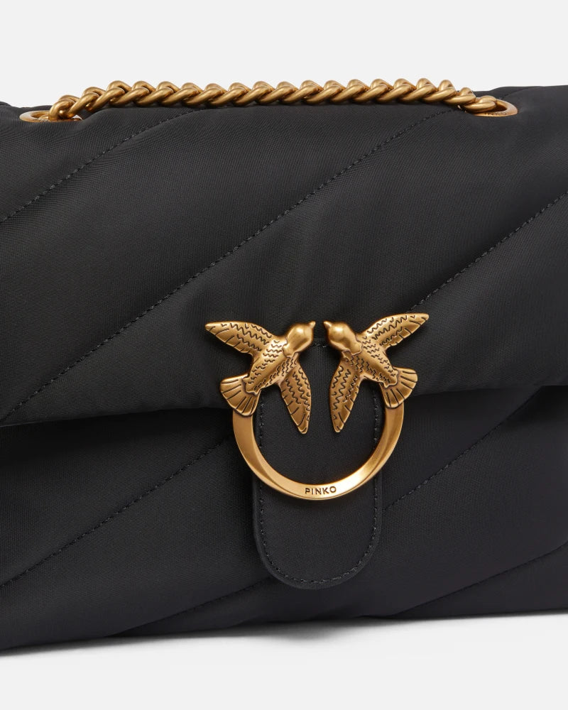 PINKO Borsa a tracolla Love Bag tessuto riciclato trapuntato GOLD