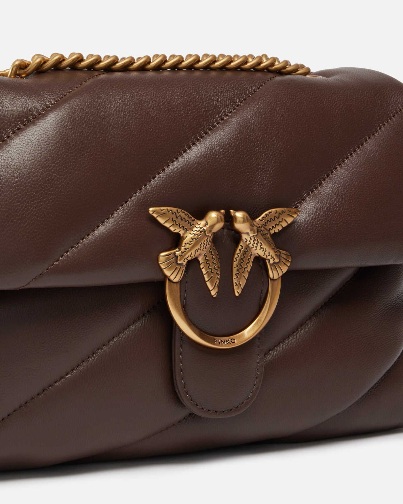 PINKO Classic Love Bag Puff Maxi Quilt MARRONE GOLD