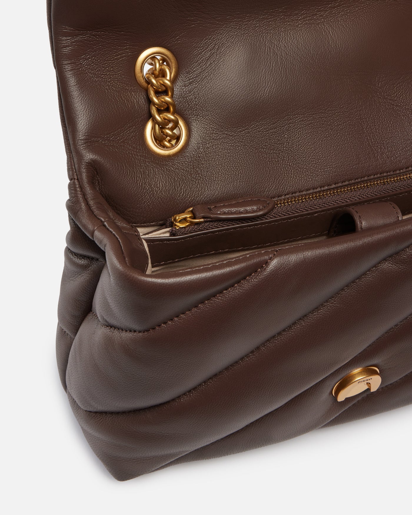 PINKO Classic Love Bag Puff Maxi Quilt MARRONE GOLD