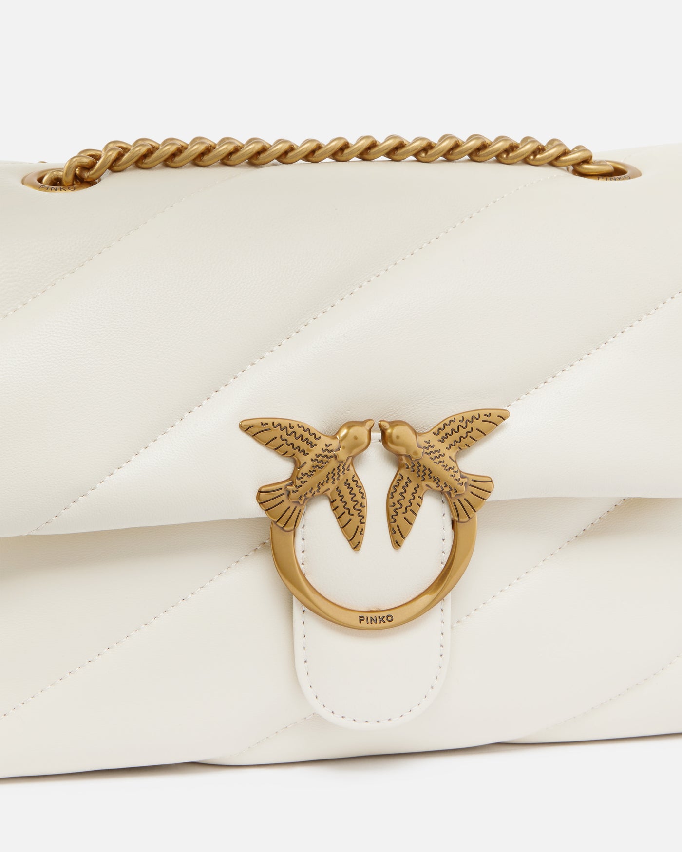 PINKO Classic Love Bag Puff Maxi Quilt BIANCO SETA GOLD