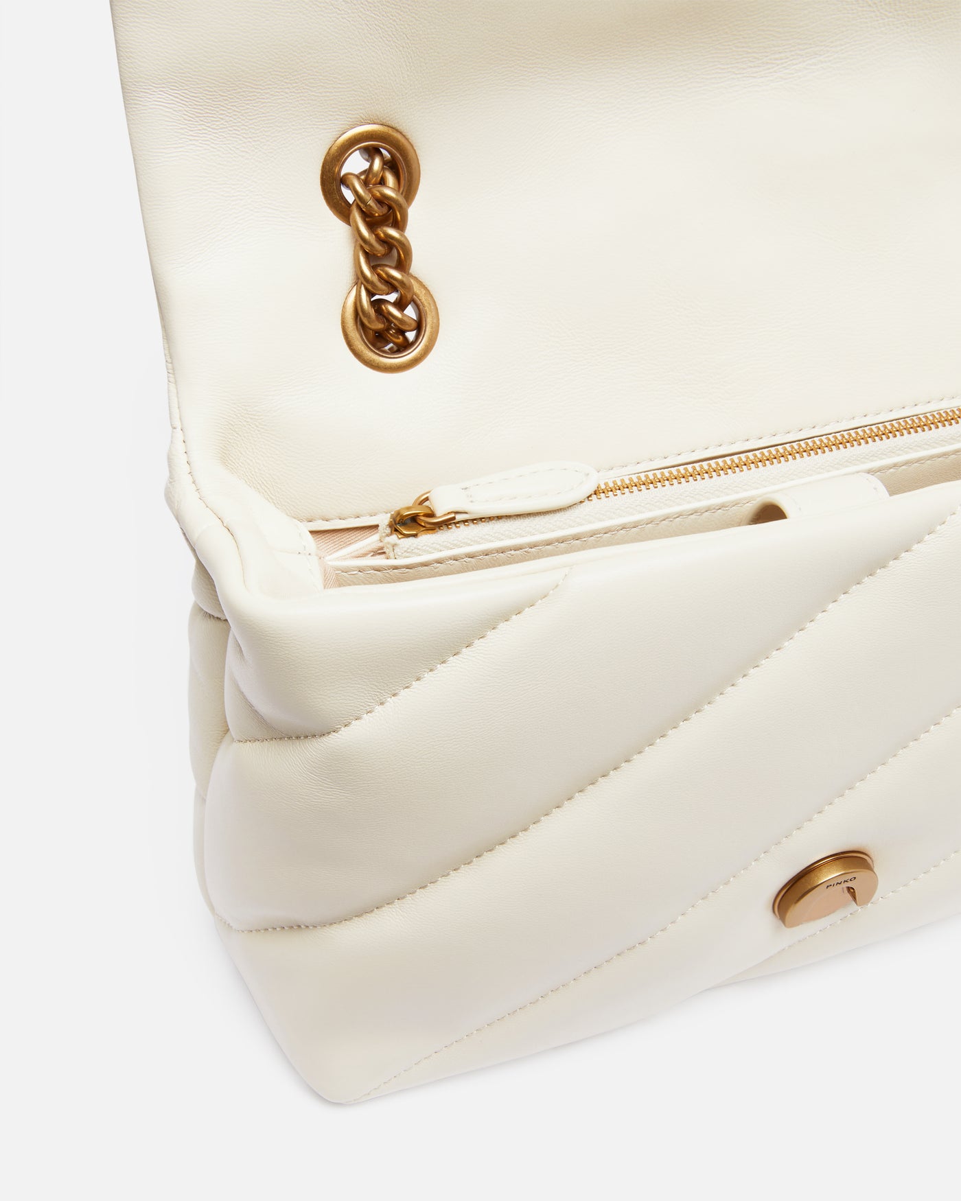 PINKO Classic Love Bag Puff Maxi Quilt BIANCO SETA GOLD
