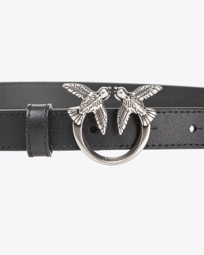 PINKO - CINTURA H2 SOTTILE LOVE BIRDS ARGENTO IN PELLE