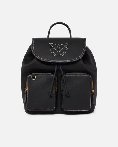 PINKO Zainetto multitasche in pelle bottalata NERO