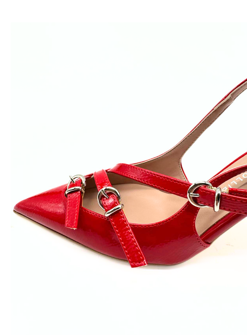 DIVINE FOLLIE - SANDALO in vernice rossa con fibbie