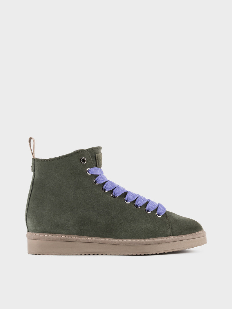 Panchic - Polacchino Donna P01 in Suede foderato in Faux Fur VERDE MILITARE URBAN VIOLET