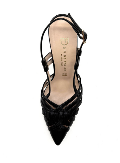 Divine Follie - Slingbag intrecciata in pelle nera