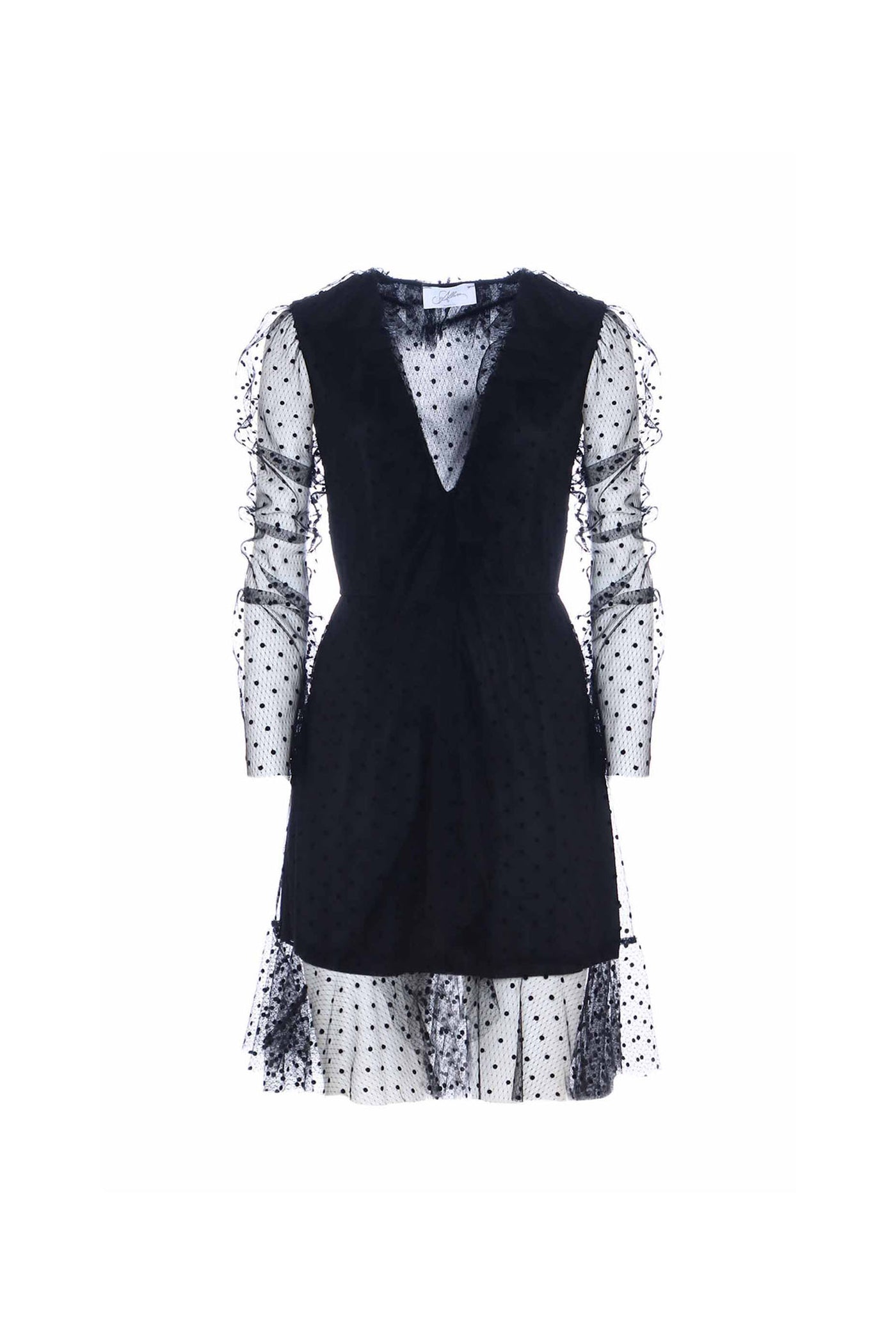 Soallure - ABITO CORTO TULLE POIS FLOCK Black