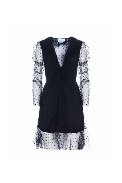 Soallure - ABITO CORTO TULLE POIS FLOCK Black