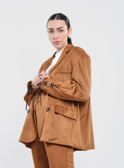 Haveone - Giacca in suede cammello