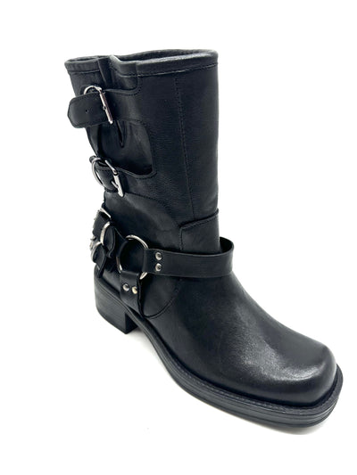 DIVINE FOLLIE - Biker Basso Police Fibbie Punta Stondata Total Black