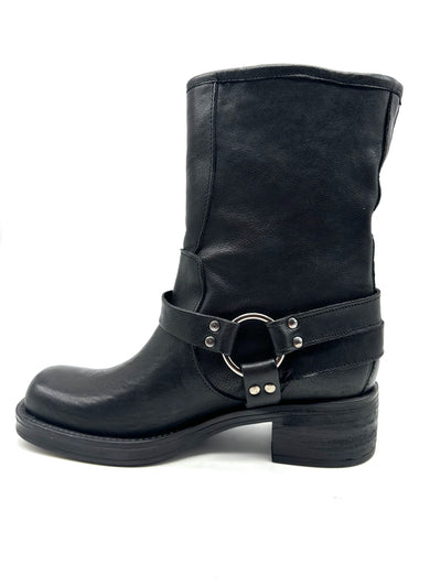DIVINE FOLLIE - Biker Basso Police Fibbie Punta Stondata Total Black