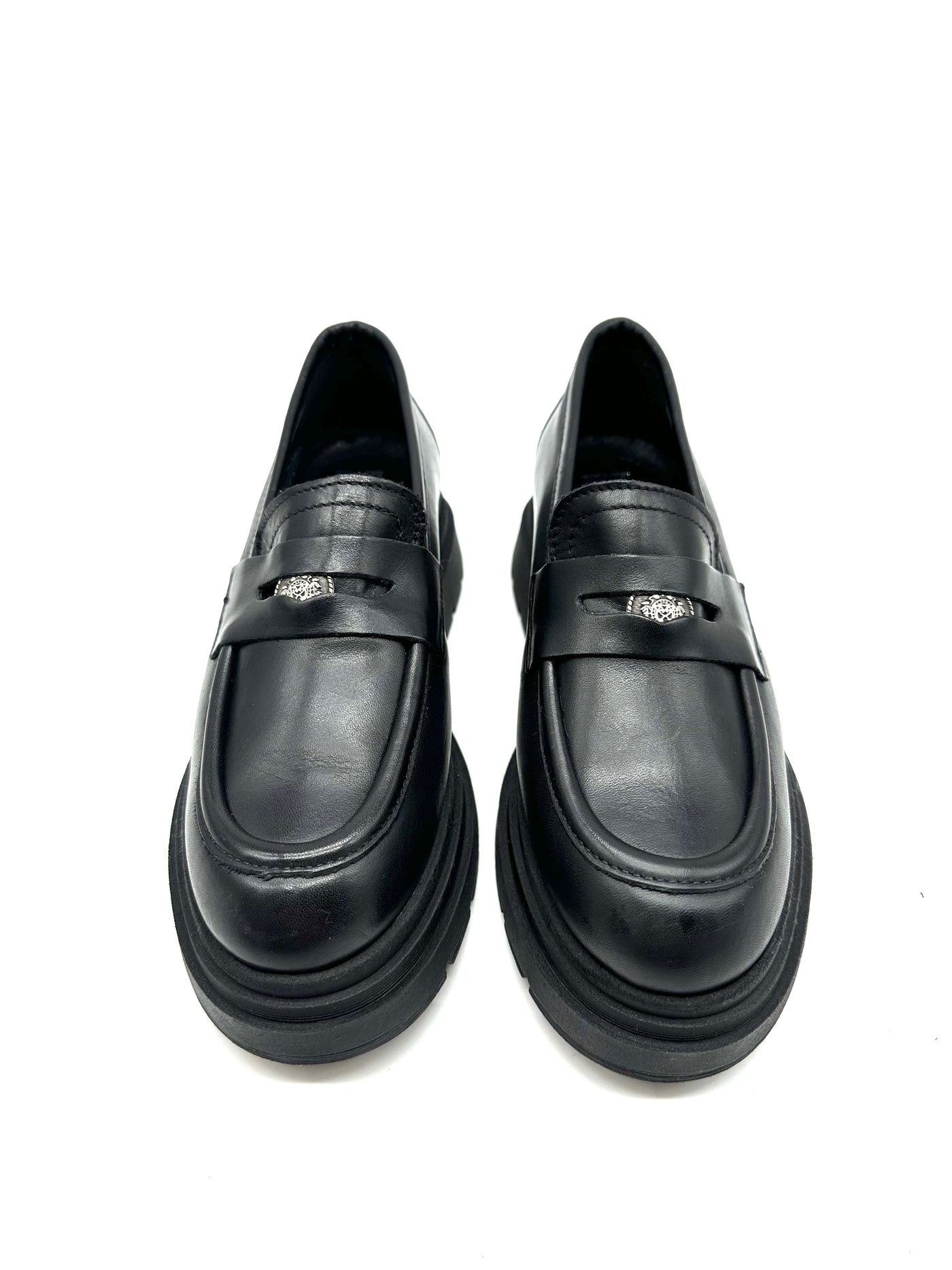 DIVINE FOLLIE - MOCASSINO alto con monetine silver IN PELLE NERO