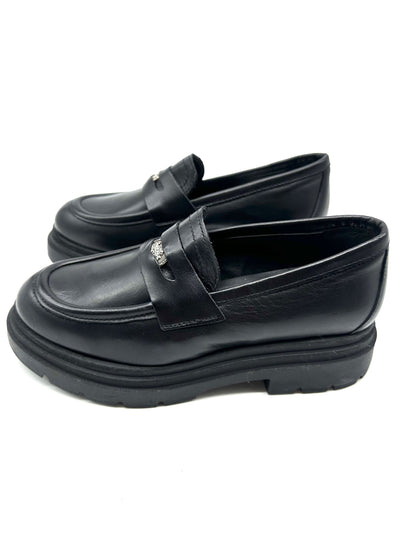 DIVINE FOLLIE - MOCASSINO alto con monetine silver IN PELLE NERO