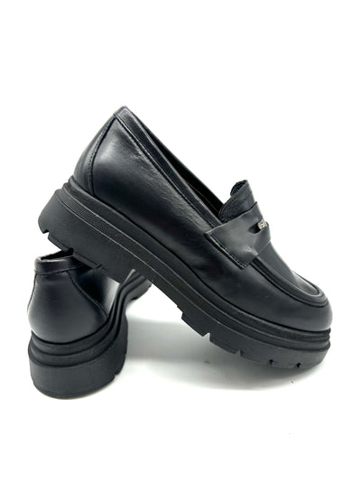 DIVINE FOLLIE - MOCASSINO alto con monetine silver IN PELLE NERO