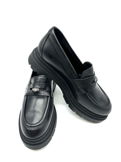 DIVINE FOLLIE - MOCASSINO alto con monetine silver IN PELLE NERO