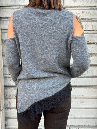 HAVE ONE MAGLIA CON PIZZO GRIGIO