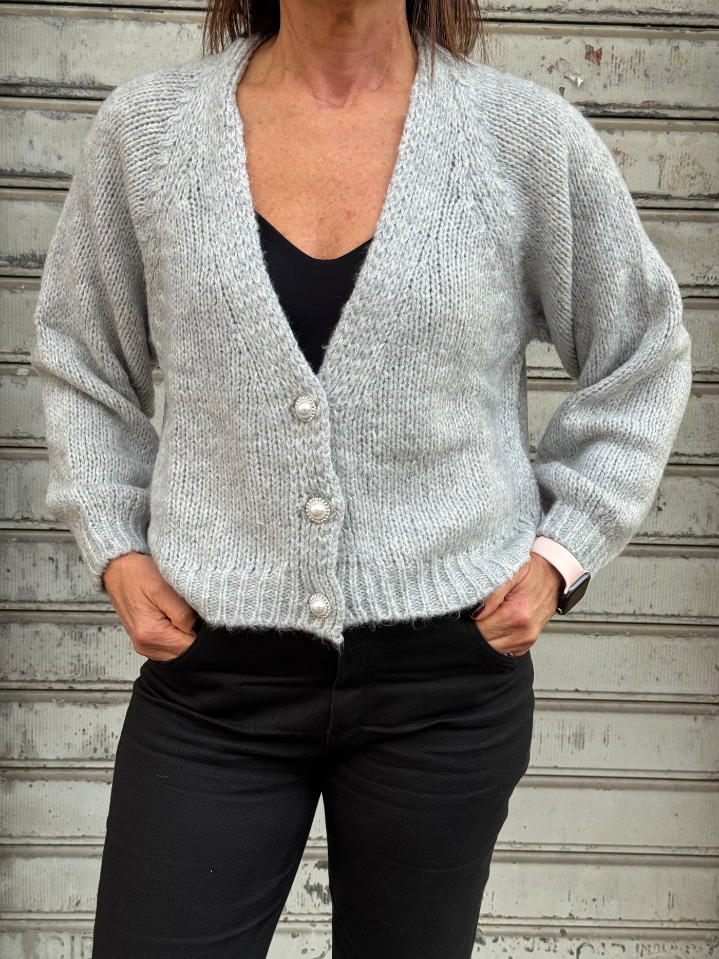 HAVEONE MAGLIONE CARDIGAN PERLA