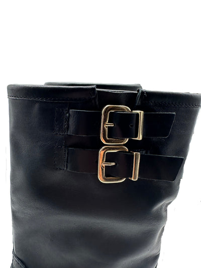 DIVINE FOLLIE - Biker con Fibbie Gold Punta Stondata Black