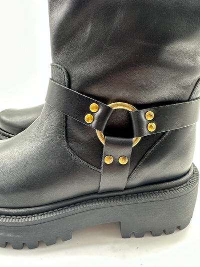 DIVINE FOLLIE - Biker con Fibbie Gold Punta Stondata Black