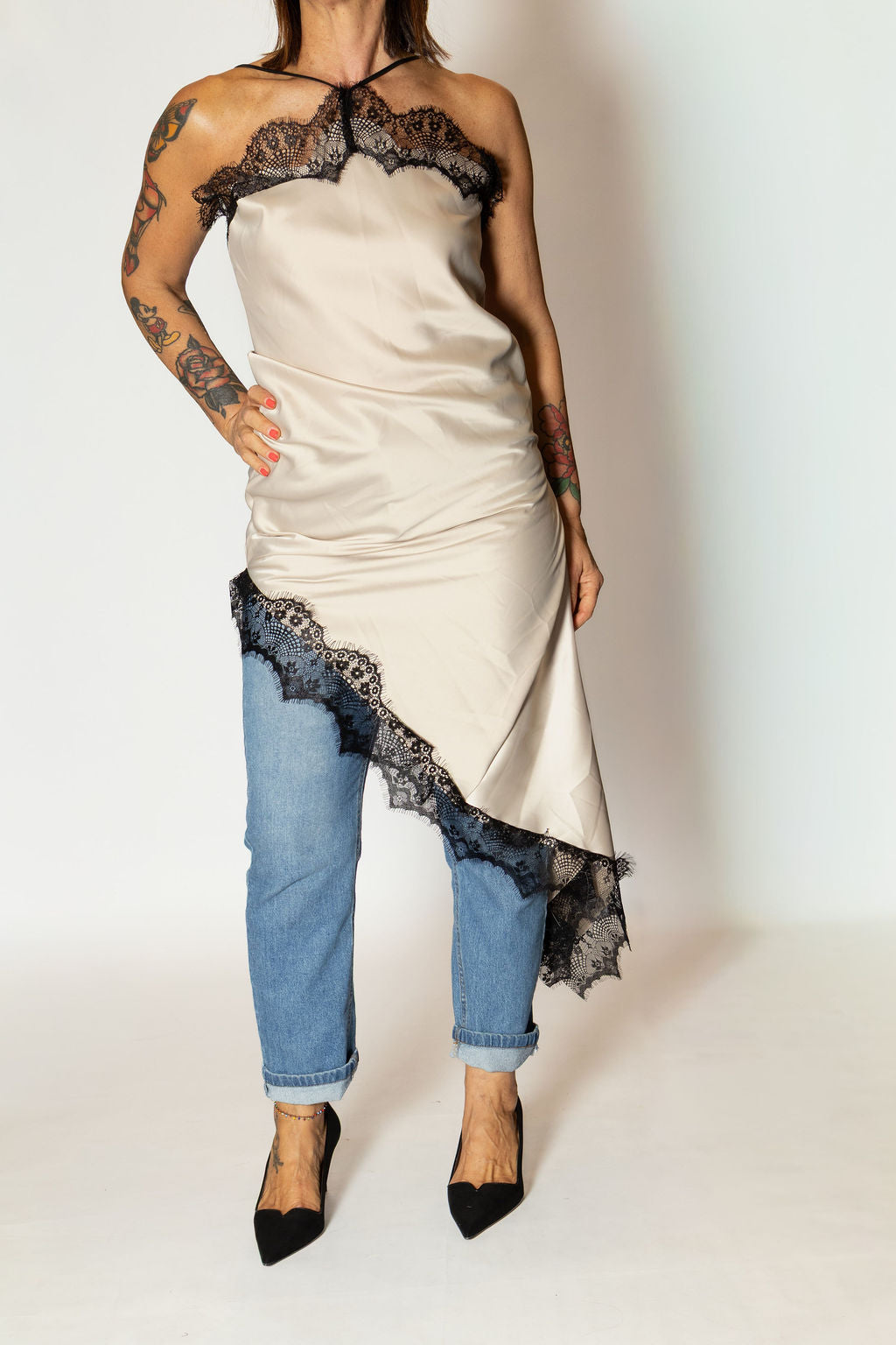 CAREZZA ABITO LUNGO IN PIZZO IVORY