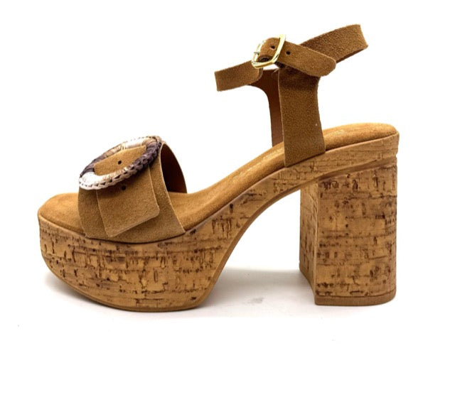 DIVINE FOLLIE SANDALO ZOCCOLO  CAMOSCIO TABACCO