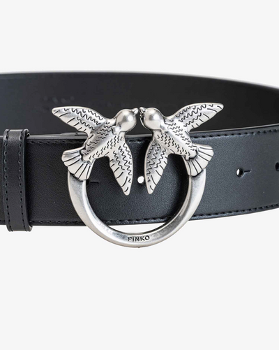 PINKO - CINTURA H3 LOVE BIRDS ARGENTO IN PELLE