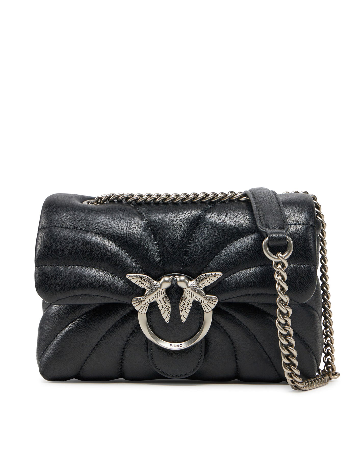 PINKO Borsa a tracolla grande Love Bag Puff trapunta farfalla SILVER