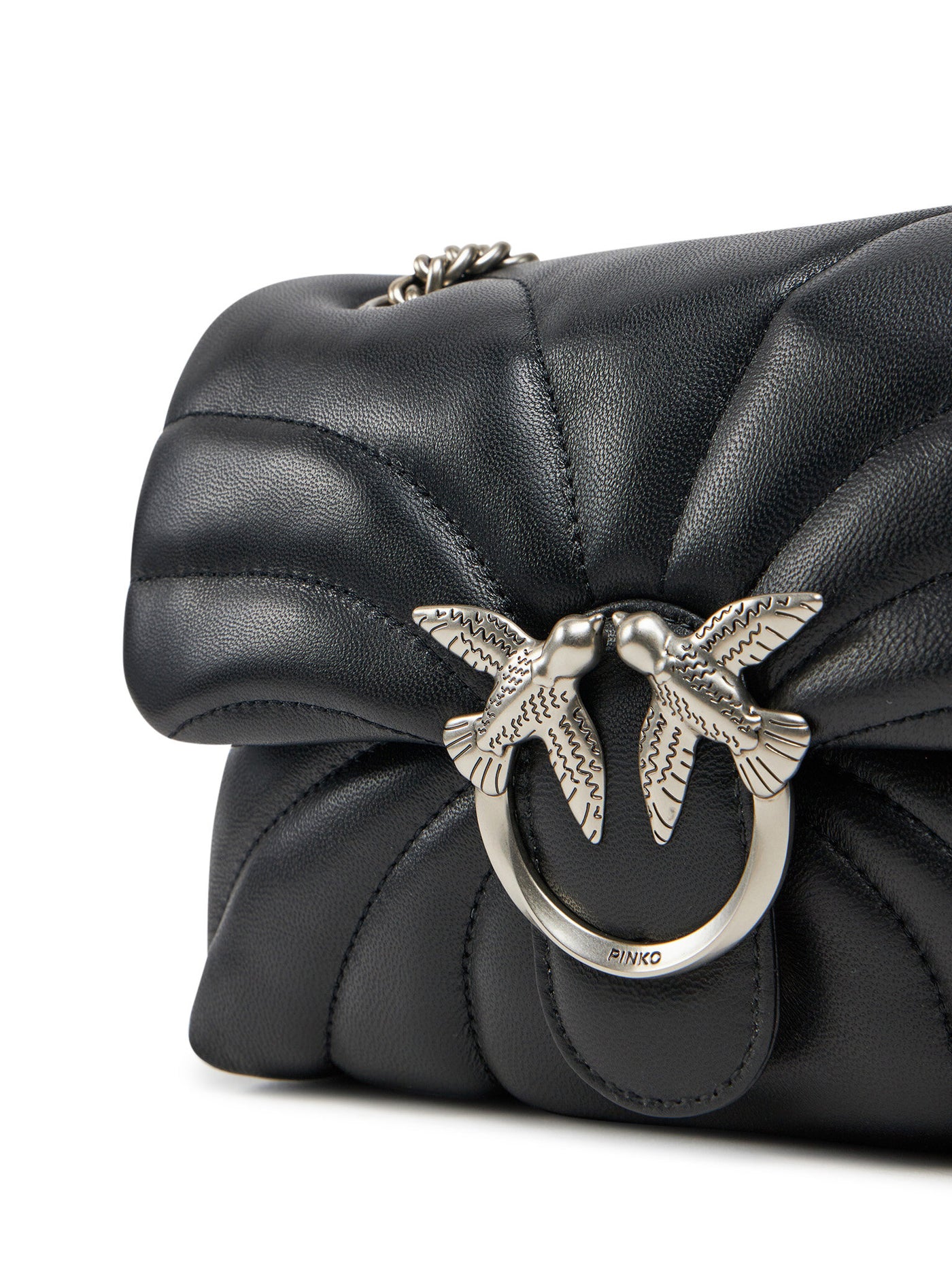 PINKO Borsa a tracolla grande Love Bag Puff trapunta farfalla SILVER