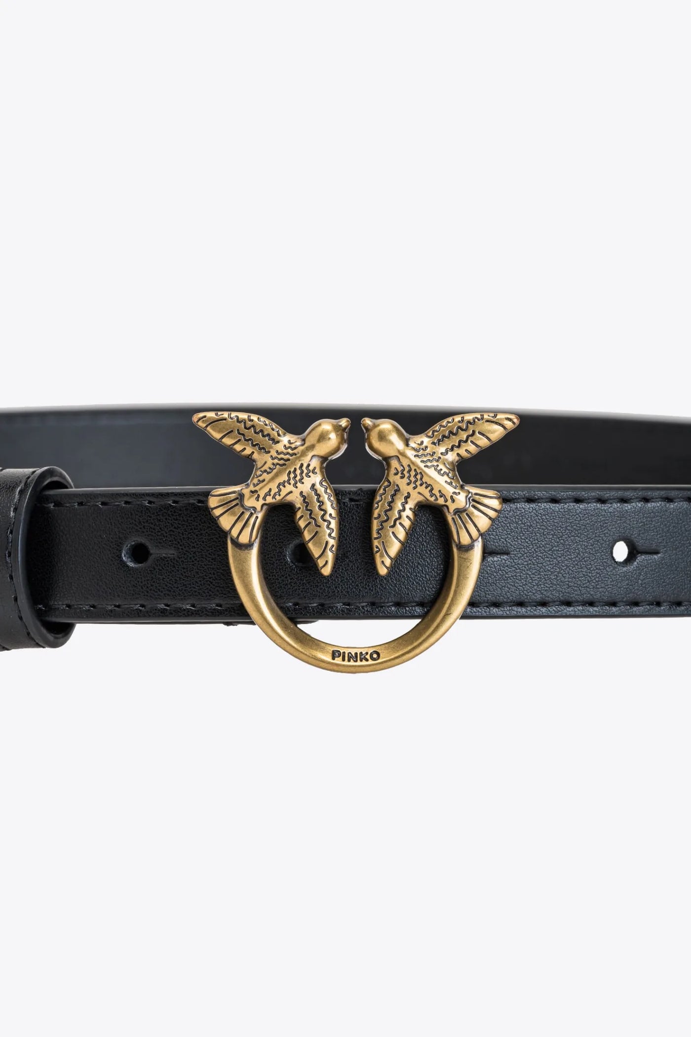 PINKO - CINTURA H2 SOTTILE LOVE BIRDS ORO IN PELLE