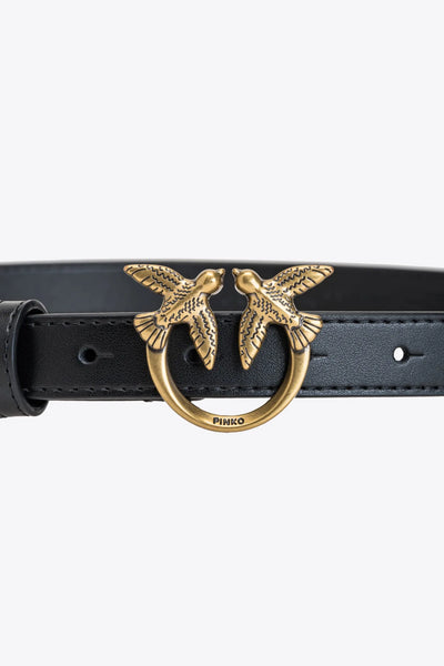 PINKO - CINTURA H2 SOTTILE LOVE BIRDS ORO IN PELLE